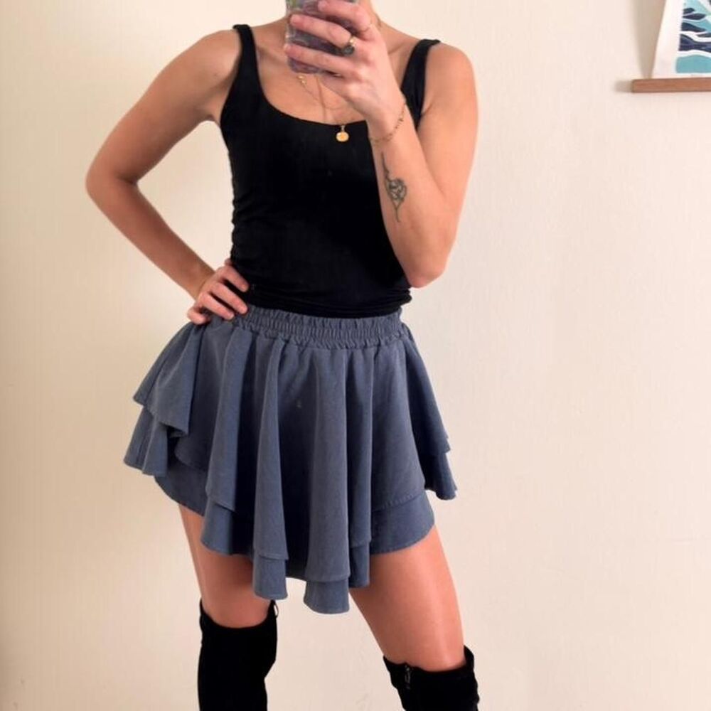 Blue Ruffle Mini Skirt Balletcore Coquette XS/S Tiered